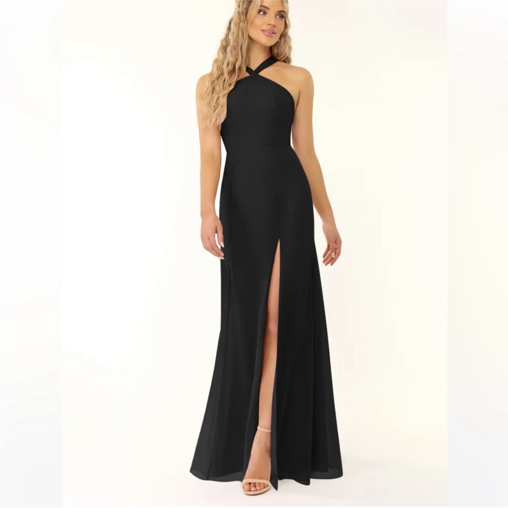 Azazie Black Cross-Neck Maxi Dress